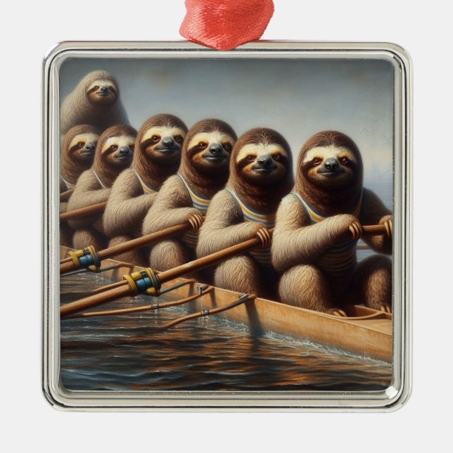 Sloth Rowing Team Ornament Aus Metall (Vorne)