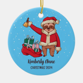 Sloth Santa Christmas Animal Snowy Winterurlaub Keramik Ornament