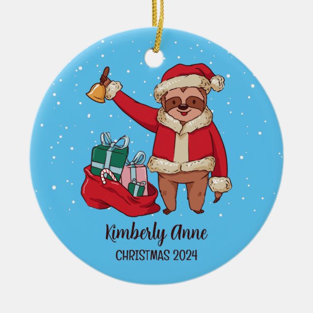 Sloth Santa Christmas Animal Snowy Winterurlaub Keramik Ornament (Vorne)
