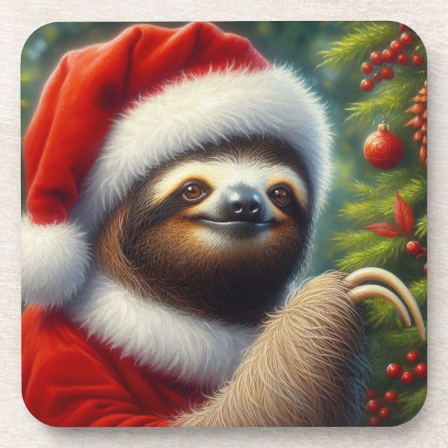 Sloth Santa Claus Getränkeuntersetzer (Vorderseite)
