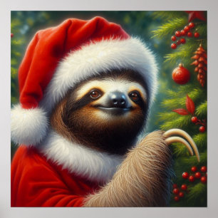 Sloth Santa Claus Poster