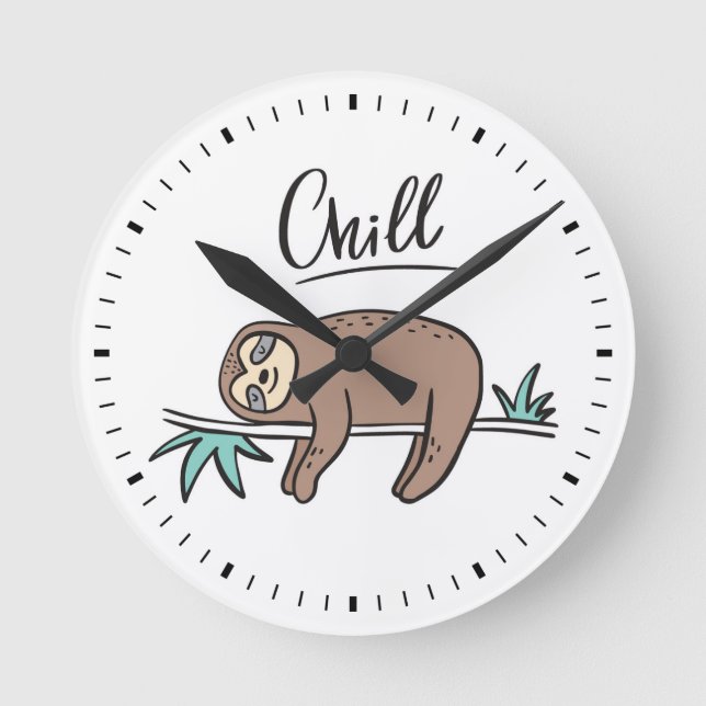 Sloth Says Chill Runde Wanduhr (Vorderseite)