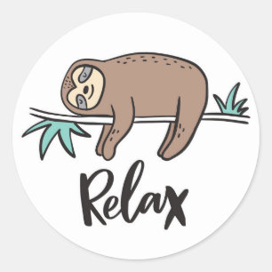 Sloth Says Relax Runder Aufkleber