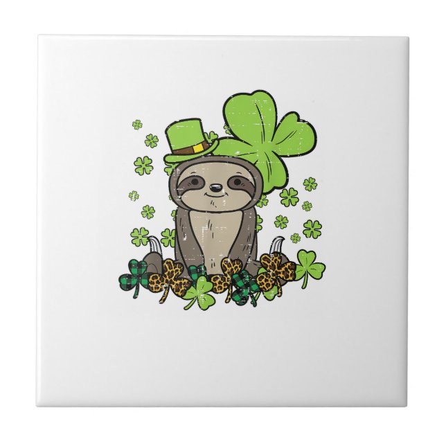 Sloth Shamrock Kariert Leopard St Patricks Day Män Fliese (Vorderseite)