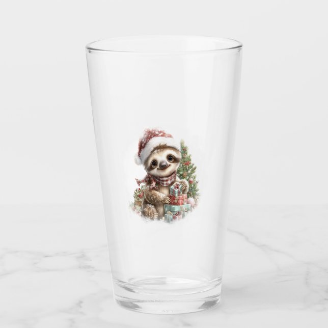 Sloth Shirt Christmas Santa Hat Glas (Vorderseite)