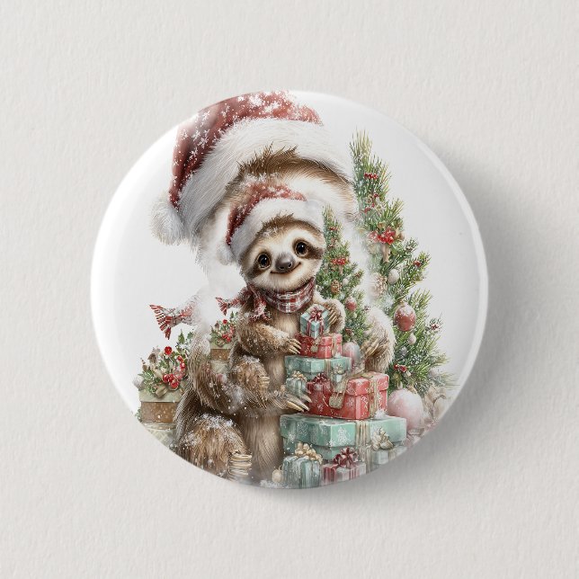 Sloth Shirt Weihnachtsfeier Weihnachtsmannmütze Button (Vorderseite)