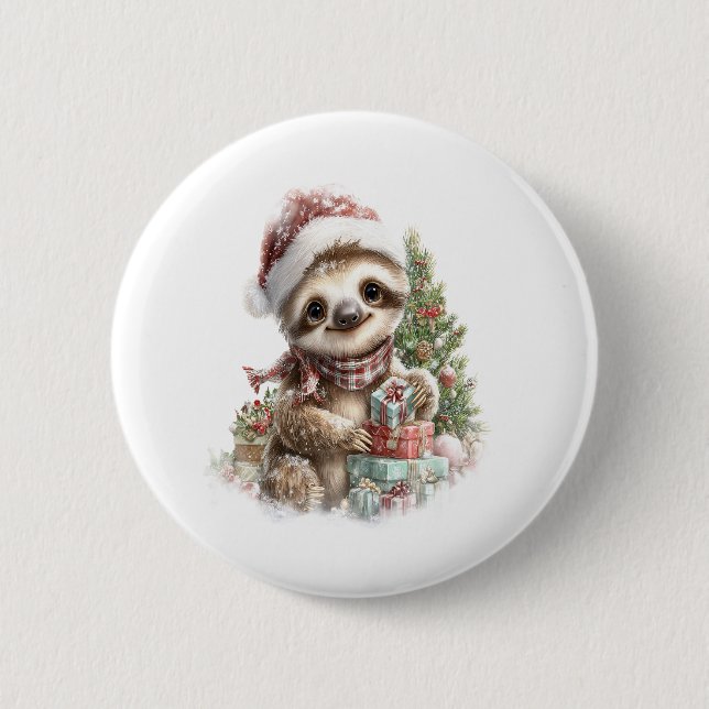 Sloth Shirt Weihnachtsfeier Weihnachtsmannmütze Button (Vorderseite)