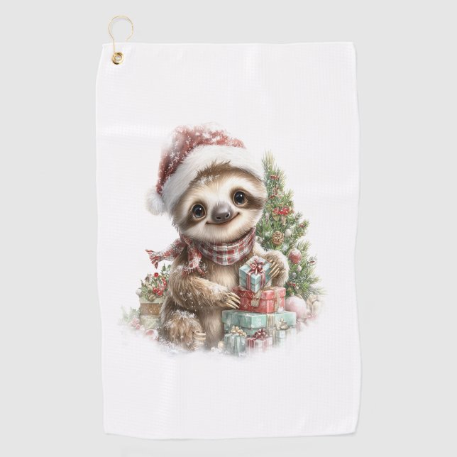 Sloth Shirt Weihnachtsfeier Weihnachtsmannmütze Golfhandtuch (Vorderseite)