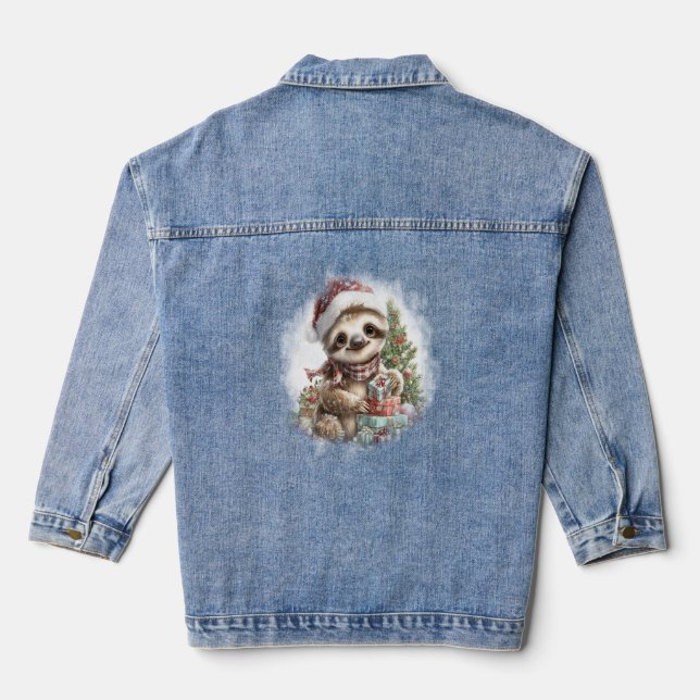 Sloth Shirt Weihnachtsfeier Weihnachtsmannmütze Jeansjacke (Rückseite)