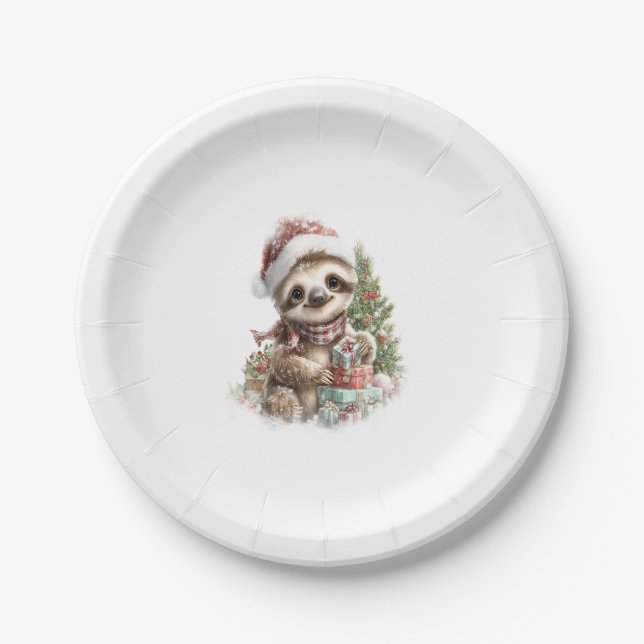 Sloth Shirt Weihnachtsfeier Weihnachtsmannmütze Pappteller (Vorderseite)