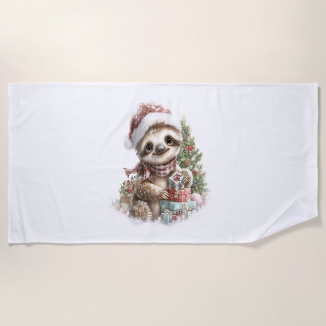 Sloth Shirt Weihnachtsfeier Weihnachtsmannmütze Strandtuch (Vorderseite)