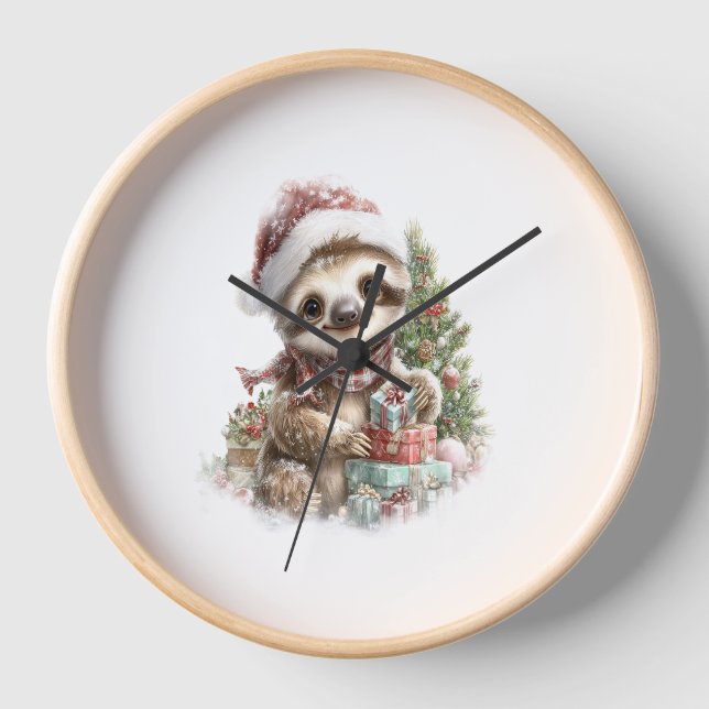 Sloth Shirt Weihnachtsfeier Weihnachtsmannmütze Uhr (Vorderseite)