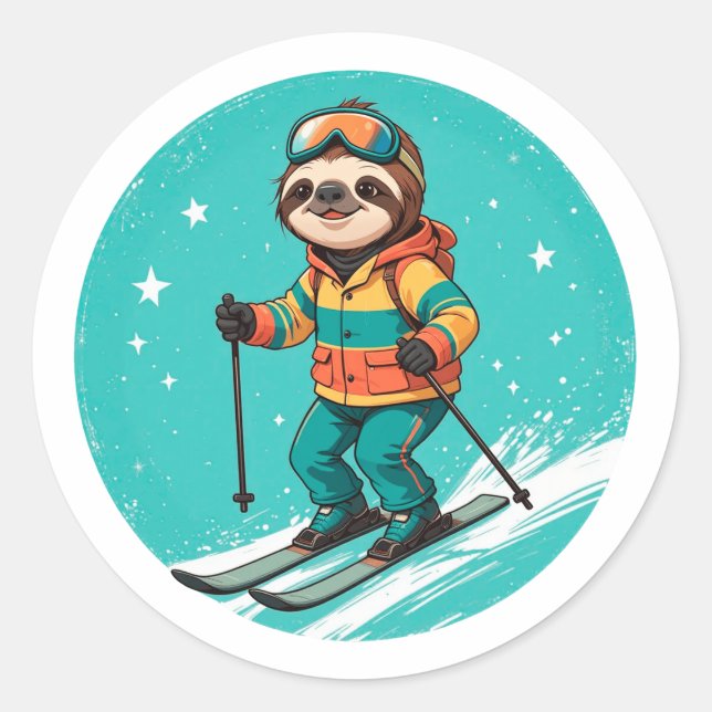 Sloth Ski - Funny Winter Sloth Ski Sie später Runder Aufkleber (Vorderseite)