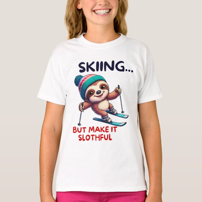 Sloth Ski Wintersport T-Shirt (Vorderseite)