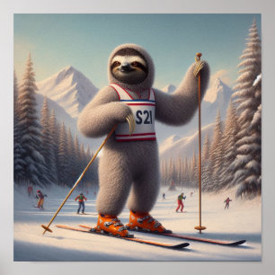 Sloth Skiing Poster