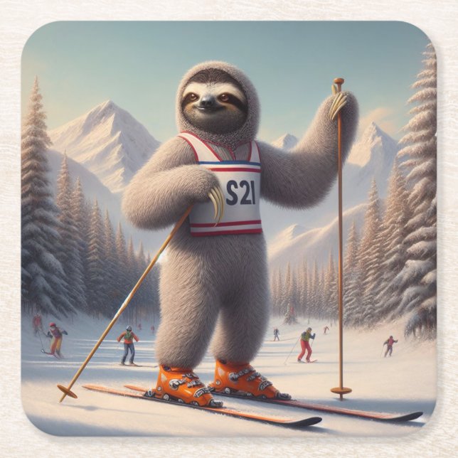 Sloth Skiing Rechteckiger Pappuntersetzer (Vorderseite)
