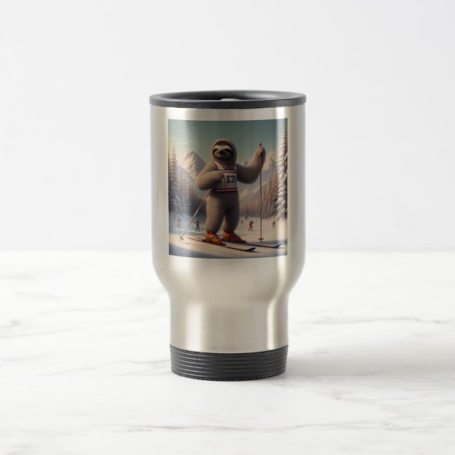 Sloth Skiing Reisebecher (Mittel)