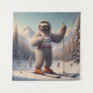 Sloth Skiing Wandteppich