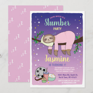 Sloth Slumber Party Geburtstag Pink Movies Popcorn Einladung