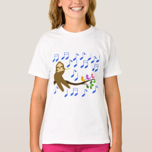 Sloth spielt Flöte und Vögel beim Singen T-Shirt
