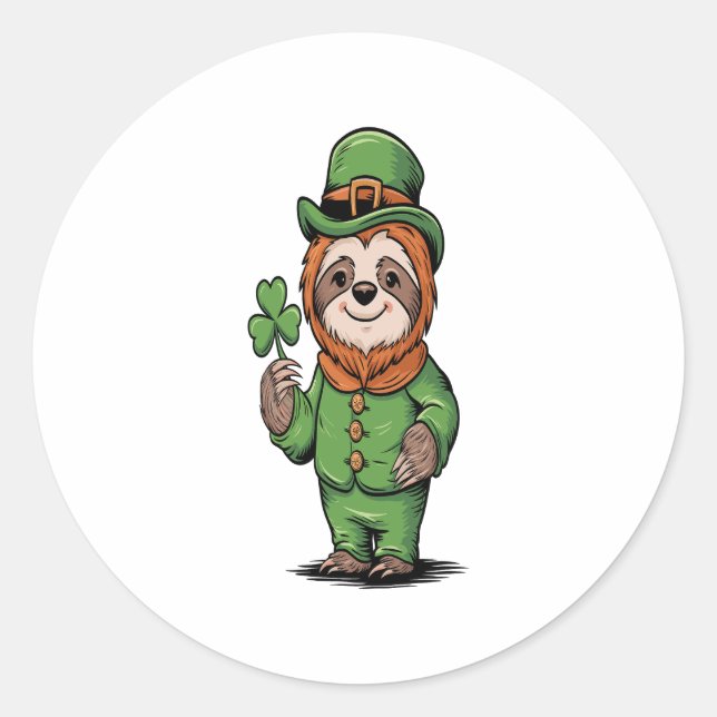 Sloth St Patrick's Day Irish Lucky Runder Aufkleber (Vorderseite)