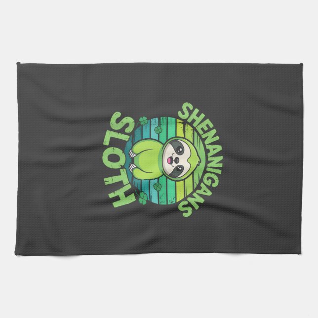 Sloth St Patricks Day Sloth Shenanigans Cute Anima Geschirrtuch (Horizontal)