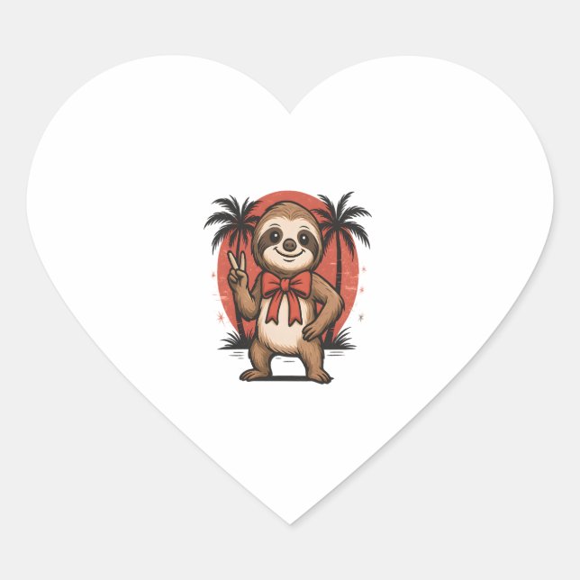 Sloth Summer Beach Rocking Herz-Aufkleber (Vorderseite)