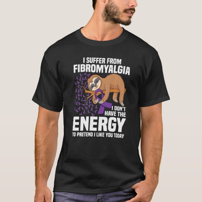 Sloth Support Lila Ribbon Krieger Fibromyalgie A T-Shirt (Vorderseite)