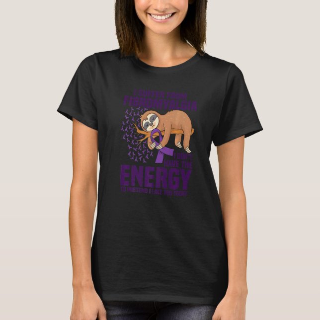 Sloth Support Lila Ribbon Krieger Fibromyalgie A T-Shirt (Vorderseite)