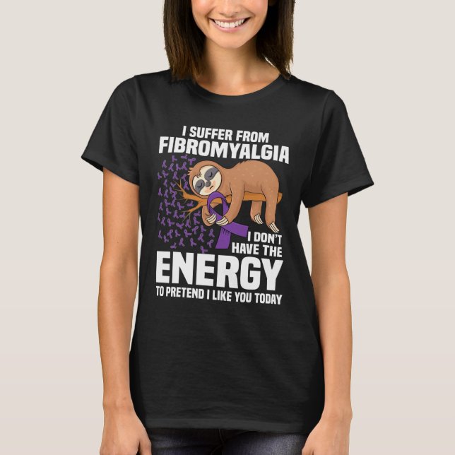 Sloth Support Lila Ribbon Krieger Fibromyalgie A T-Shirt (Vorderseite)