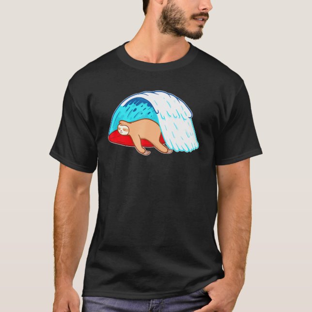 Sloth Surf Wave Summer T-Shirt (Vorderseite)