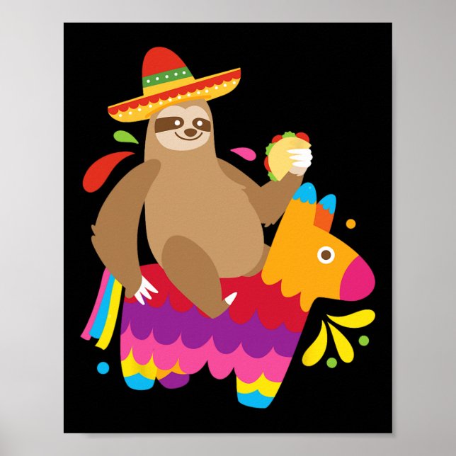 Sloth Taco Pinata Niedlich Mexican Fiesta Party An Poster (Vorne)