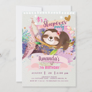 Sloth Teepee Einladung, Sloth Sleepover Einladung