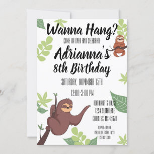Sloth Theme Kid's Birthday Einladung