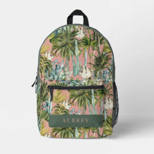 Sloth Tropical Rainforest Jungle Cactus Pink Bedruckter Rucksack