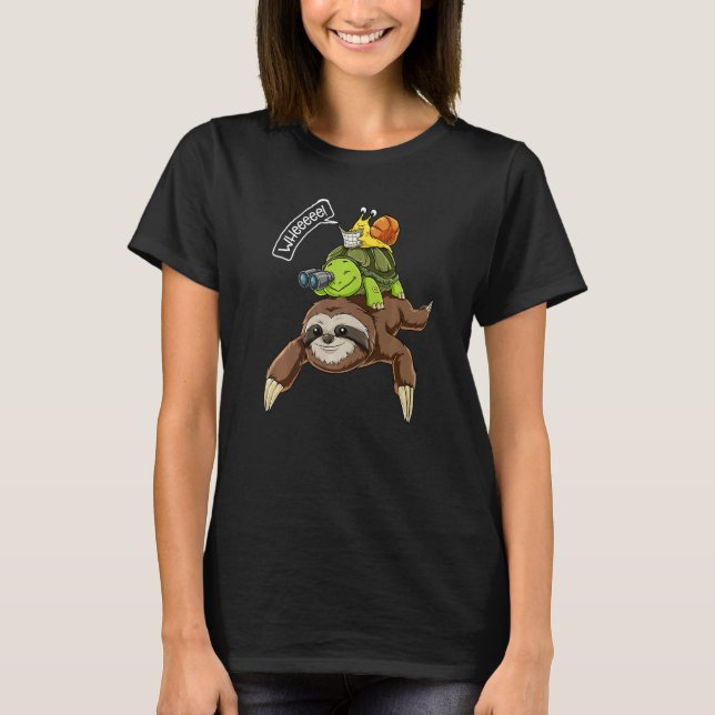 Sloth Turtle Snail Piggyback Running Riding Team T-Shirt (Vorderseite)