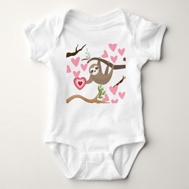 Sloth und Hearts Baby Bodysuit Baby Strampler (Vorderseite)