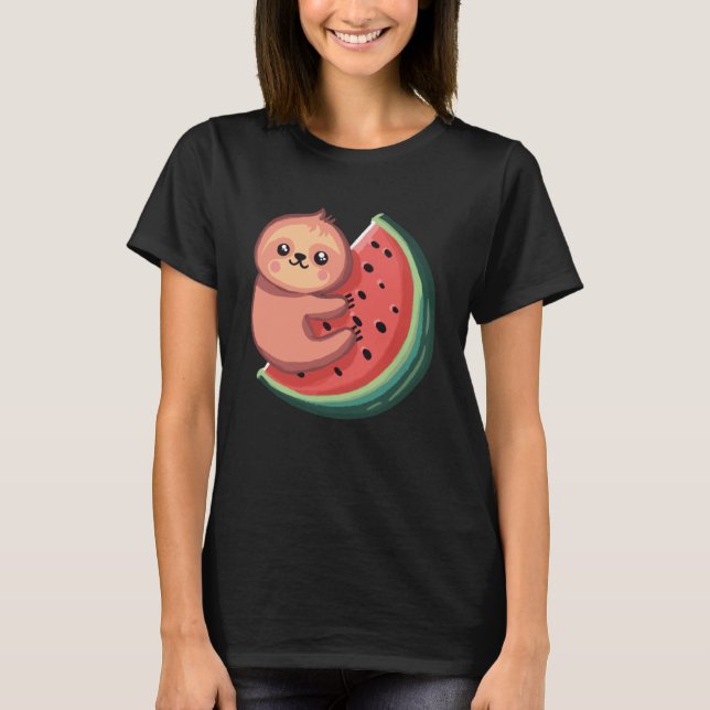 Sloth und Watermelon Melon Summer Fruit T-Shirt (Vorderseite)