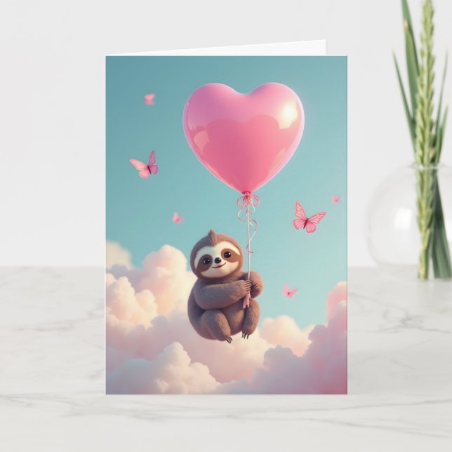 Sloth Valentine Folded Holiday Card Feiertagskarte (Vorderseite)