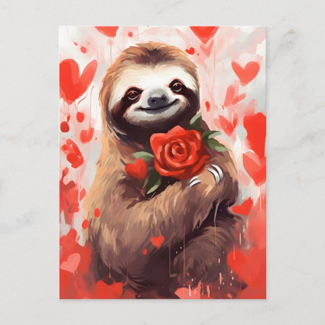 Sloth Valentinstag Postkarte (Vorderseite)