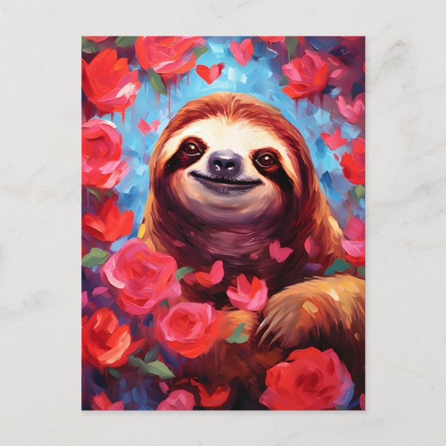 Sloth Valentinstag Postkarte (Vorderseite)