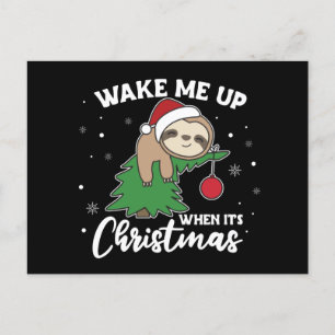 Sloth Wake Me Up When It's Christmas Postcard Postkarte