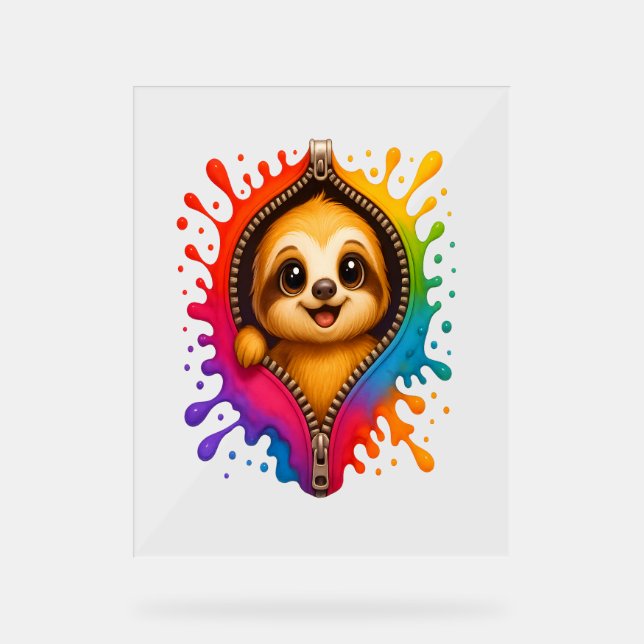 Sloth Watercolor Acrylschild (Vorderseite)