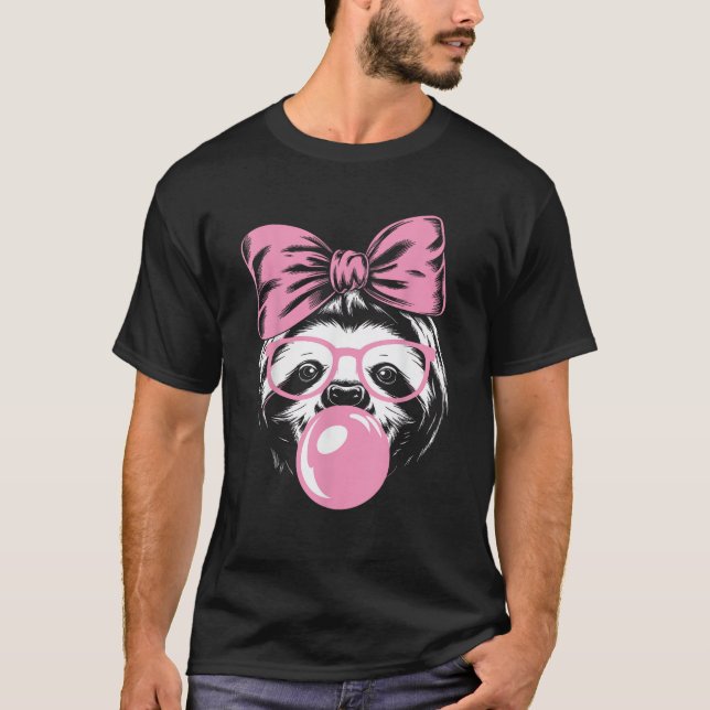 Sloth Wearing Glasses and Blowing Pink Bubble Gum  T-Shirt (Vorderseite)