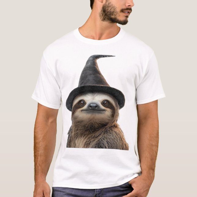 Sloth Wearing Halloween Witch Hat Classic T-Shirt (Vorderseite)