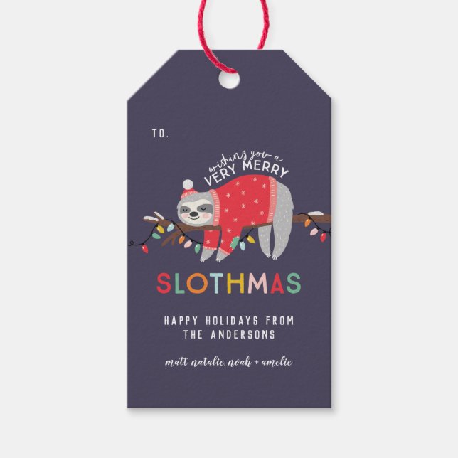 Sloth Weihstmas Geschenkanhänger (Vorderseite)
