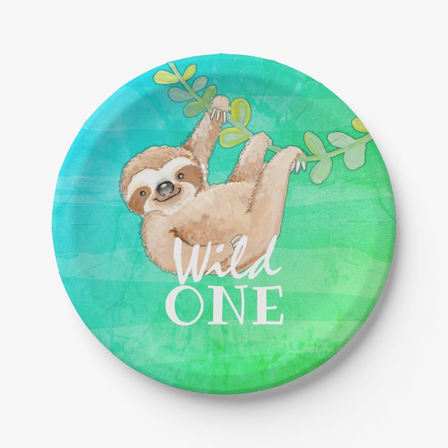 Sloth Wild One First Birthday Party Plate Pappteller (Vorderseite)