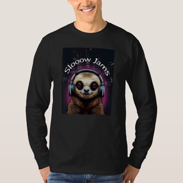 Sloth with Headphones  Slooow Jams slow jams Music T-Shirt (Vorderseite)