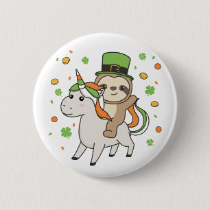 Sloth with Unicorn St. Patrick's Day Ireland Butto Button