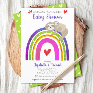 Sloths Baby Duwer Gender Neutral Boho Regenbogen Einladung